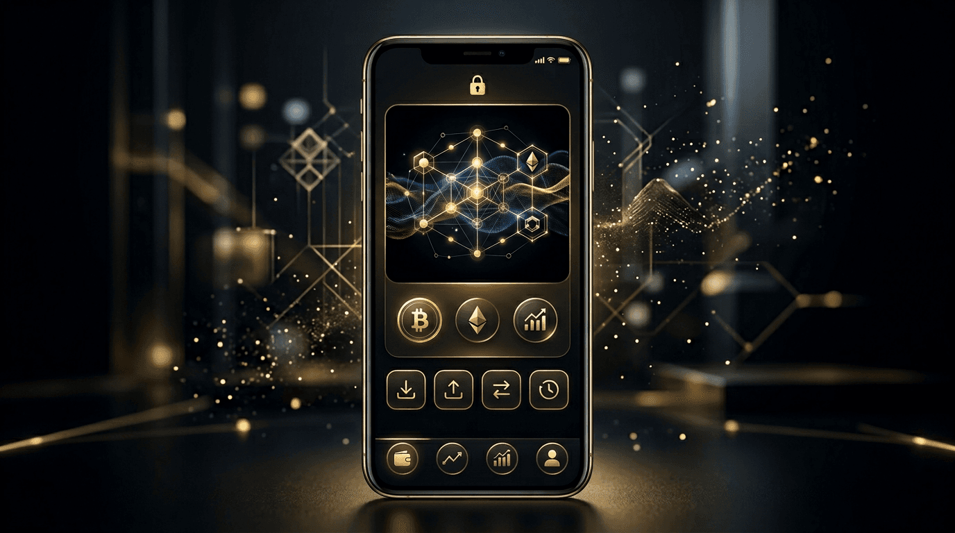 Fintech crypto wallet dark UI concept